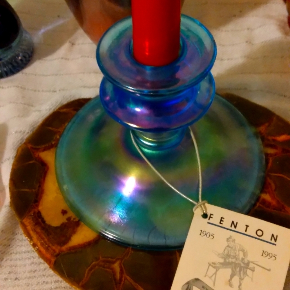 ELEGANT..."FENTON" CELESTE BLUE GLASS CANDLEHOLDER